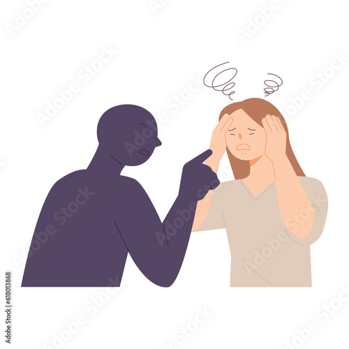 A woman is being blamed from someone's shadow. simple vector illustration.