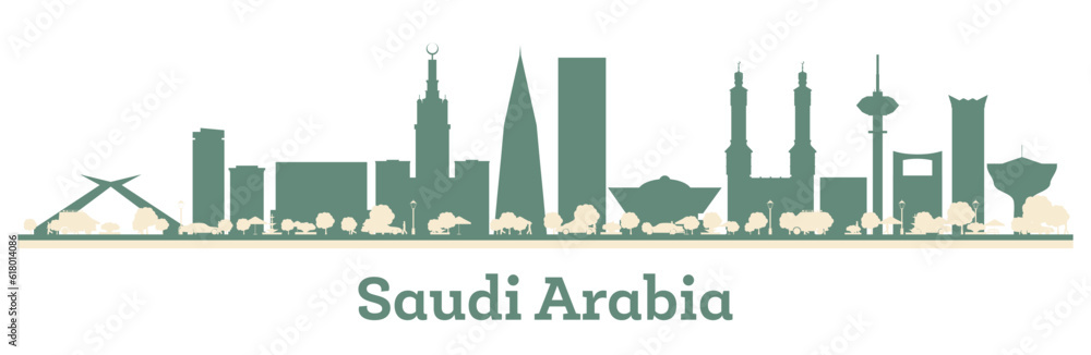 Abstract Saudi Arabia City Skyline with Color Buildings.