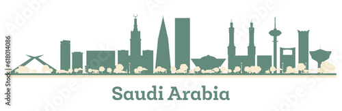 Abstract Saudi Arabia City Skyline with Color Buildings.