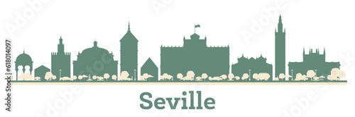 Abstract Seville Spain City Skyline with Color Buildings.