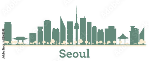 Canvas Print Abstract Seoul South Korea City Skyline with Color Buildings.