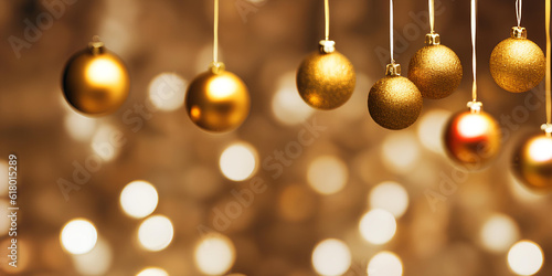 Wallpaper Mural Christmas and New Year's Eve gold background with Christmas tree balls and space for text, decor, colorful banner. Generative ai Torontodigital.ca
