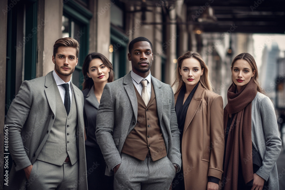 Embodying professionalism and confidence, black and white individuals strike powerful poses, symbolizing the strength and synergy of a dynamic corporate team. generative AI. Embodying professionalism and confidence, black and white individuals strike powerful poses, symbolizing the strength and synergy of a dynamic corporate team. generative AI.