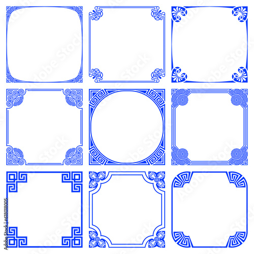 Square frames, geometric antique traditional Greek ornament
