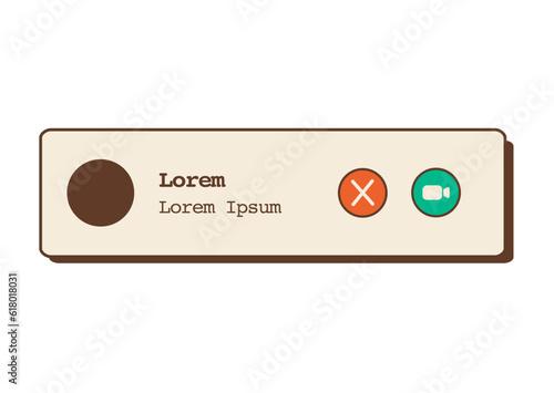 Notification box with incoming video or audio call. Popup window. Aesthetic vintage style UI element. Answer video call and end call button. Retro computer interface. Vector flat style illustration.