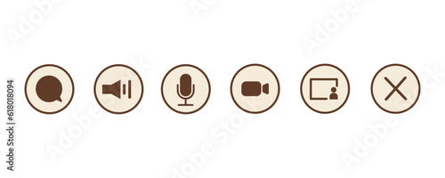Video or audio call outline color icons for application. Send message, speaker, microphone, video conference, share screen and end call button. Aesthetic retro computer interface. Vector illustration.