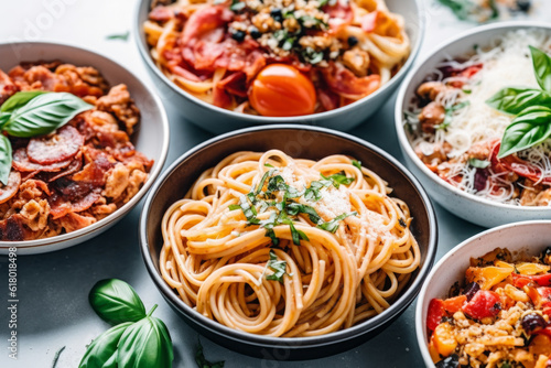 hearty pasta dinner featuring succulent sausage, savory meats, and melting cheese elegantly presented in inviting bowls