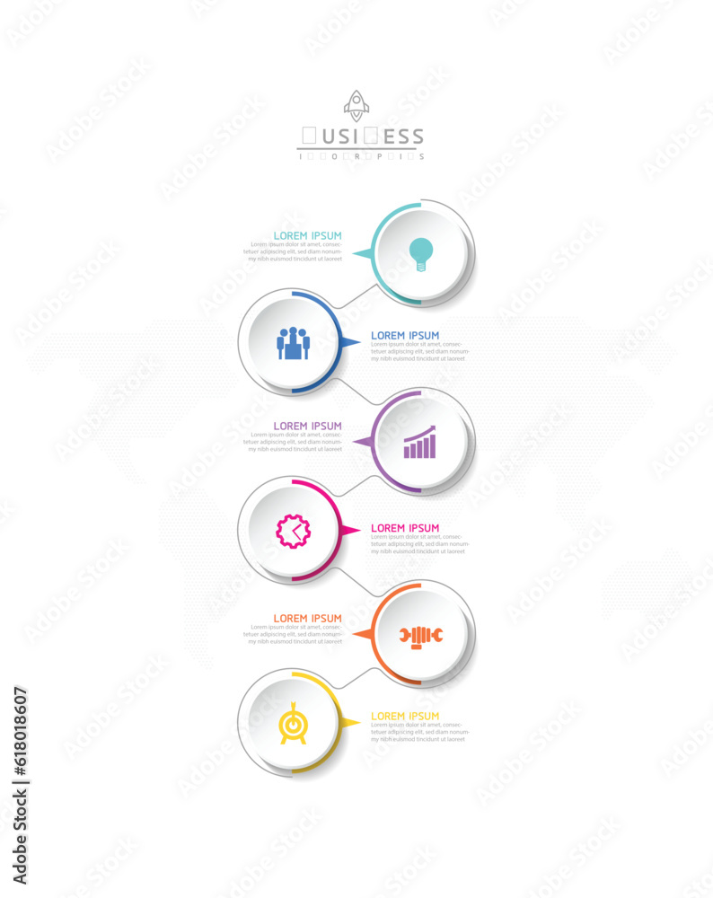 Vector infographic business presentation timeline template with circular interconnection with 6 options. Vector infographic business presentation timeline template with circular interconnection with 6 options.