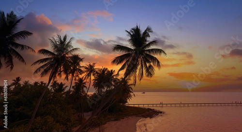 Summer tropical with colorful theme as palm trees on the beach background © SASITHORN