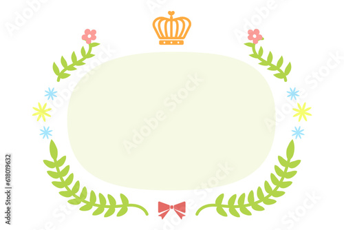 植物と王冠のフレーム（カラー）