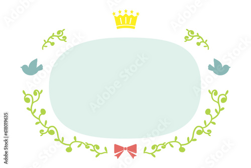 植物と王冠のフレーム（カラー）