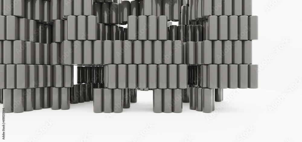 Luxury parametric abstract architectural minimalistic background. Contemporary showroom. Modern black exhibition tunnel. Empty gallery. Stand, table. Interior backlight. 3D illustration and rendering.