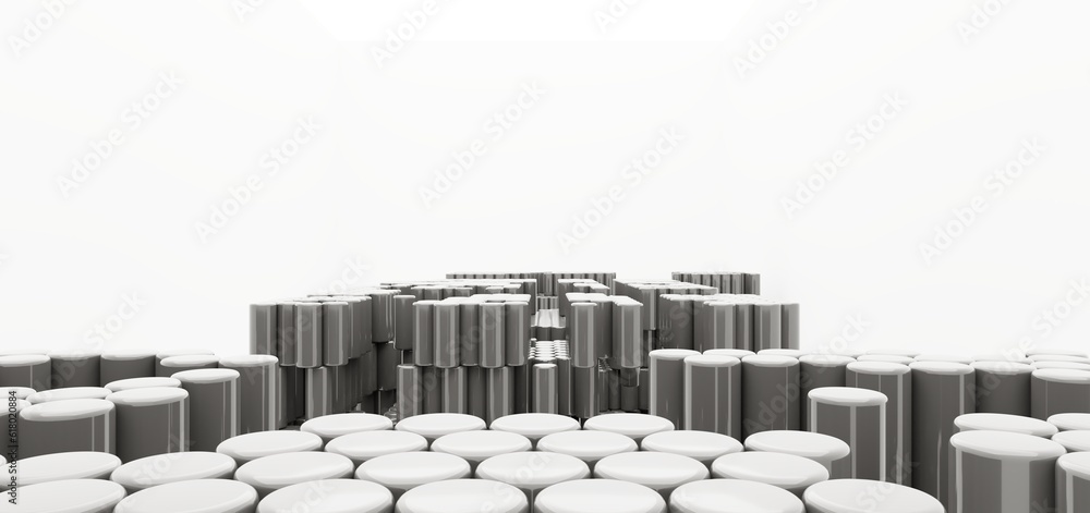 Luxury parametric abstract architectural minimalistic background. Contemporary showroom. Modern black exhibition tunnel. Empty gallery. Stand, table. Interior backlight. 3D illustration and rendering.