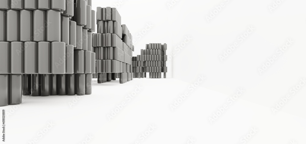 Luxury parametric abstract architectural minimalistic background. Contemporary showroom. Modern black exhibition tunnel. Empty gallery. Stand, table. Interior backlight. 3D illustration and rendering.