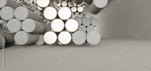 Obraz na płótnie Abstract architectural minimalistic background. Contemporary showroom. Modern concrete exhibition tunnel. Empty gallery. Backlight. 3D illustration and rendering. w salonie