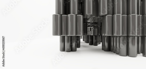 Obraz na płótnie Luxury parametric abstract architectural minimalistic background. Contemporary showroom. Modern black exhibition tunnel. Empty gallery. Stand, table. Interior backlight. 3D illustration and rendering. w salonie