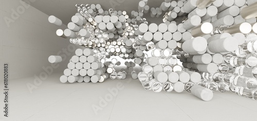 Obraz na płótnie Abstract architectural minimalistic background. Contemporary showroom. Modern concrete exhibition tunnel. Empty gallery. Backlight. 3D illustration and rendering. w salonie
