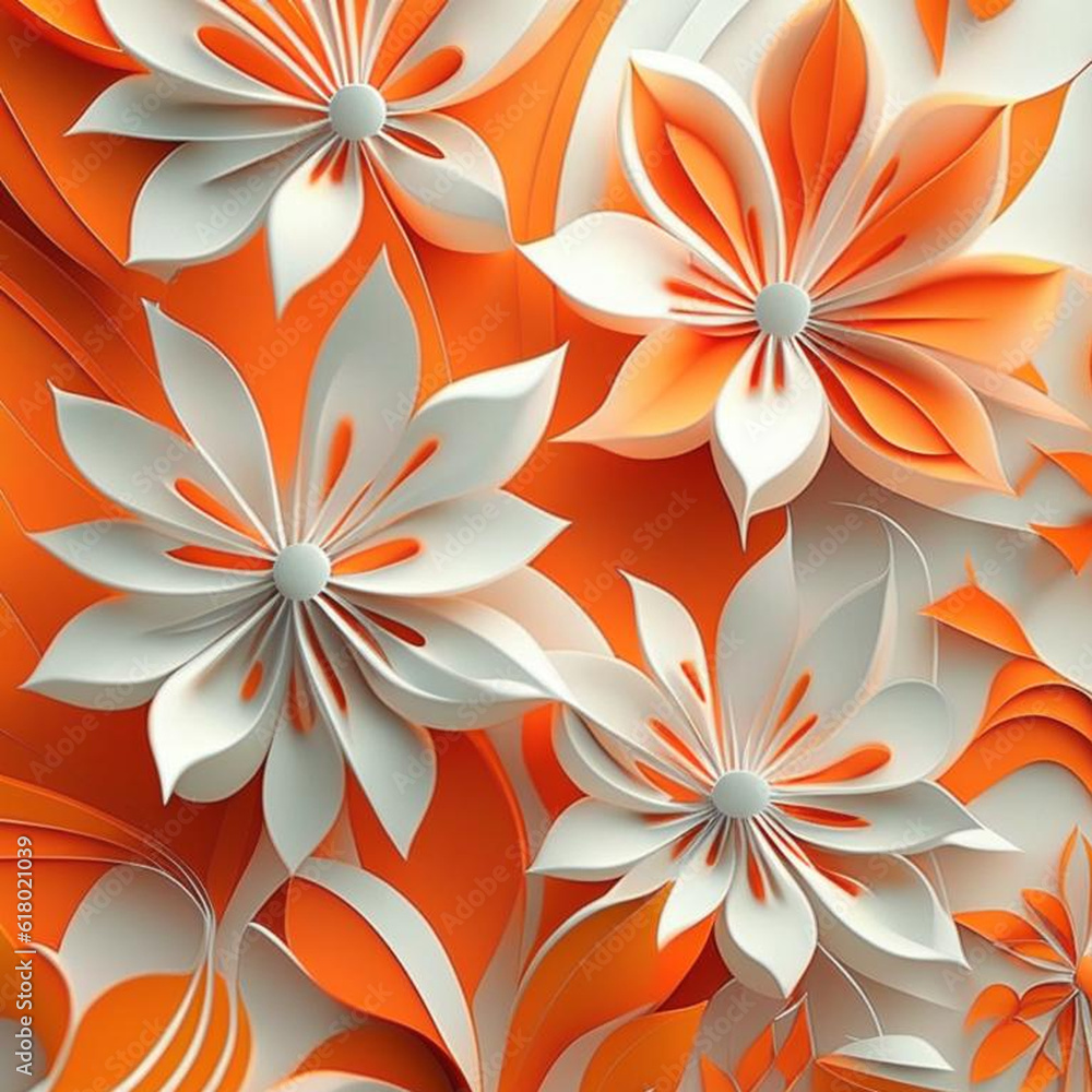 White and orange flowers with stems and leaves. White and orange flowers with stems and leaves.