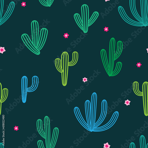vector seamless tropical pattern cactus plants © Oksana