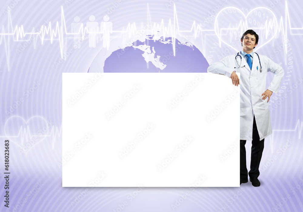 Doctor with banner Doctor with banner