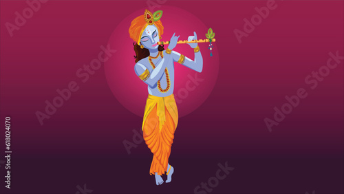Lord Krishna Playing Flute Standing in Mesmerized State Illustration