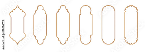 Gold islamic window shape. Arabic door frame. Islamic arhitecture elements of window and door.