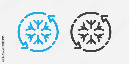 Freezer control icon. Automatic cooling defrost symbol. Sign car or home air conditioning vector flat. snowflake with four rotation arrows. vector.