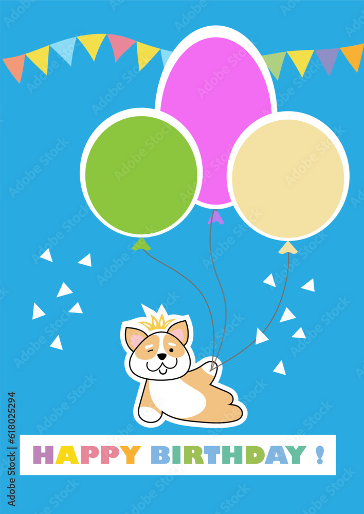 Happy birthday greeting card with funny corgi. Happy birthday greeting card with funny corgi.