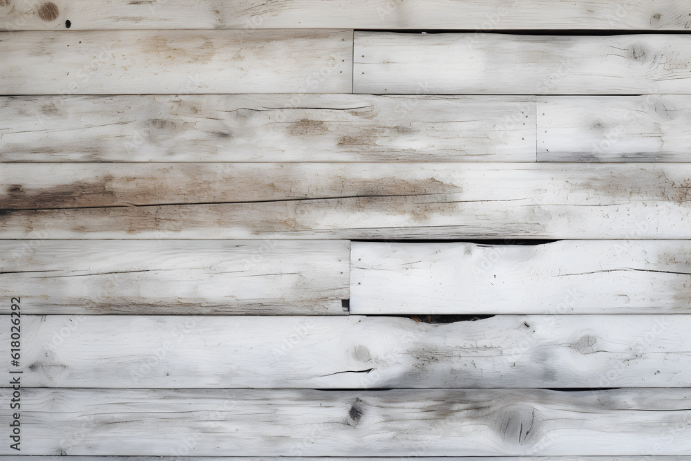 Naklejka premium White wooden background, wood texture. Peeling paint on an old wooden floor.