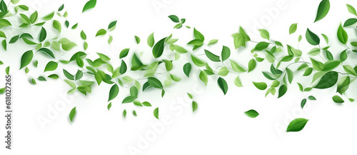 Digital Drawing and Painting of Delicate green leaves elegantly scattered among a pristine white background, evoking a sense of serenity and natural beauty. generative AI.