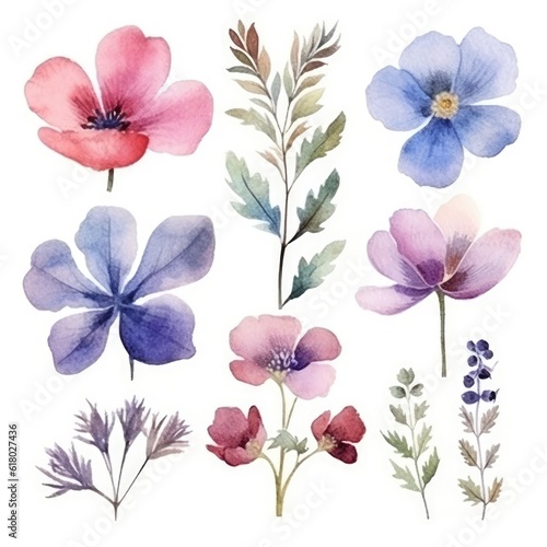 Wallpaper Mural Watercolor flowers. Set Watercolor of multicolored colorful soft flowers. Flowers are isolated on a white background. Flowers pastel colors. generative ai Torontodigital.ca