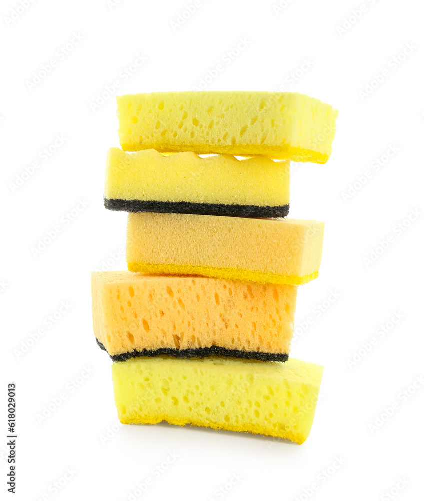 Stack of yellow sponges isolated on white background Stack of yellow sponges isolated on white background