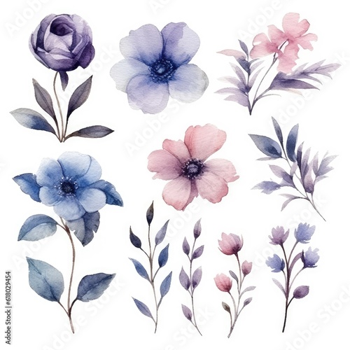 Wallpaper Mural Watercolor flowers. Set Watercolor of multicolored colorful soft flowers. Flowers are isolated on a white background. Flowers pastel colors. generative ai Torontodigital.ca