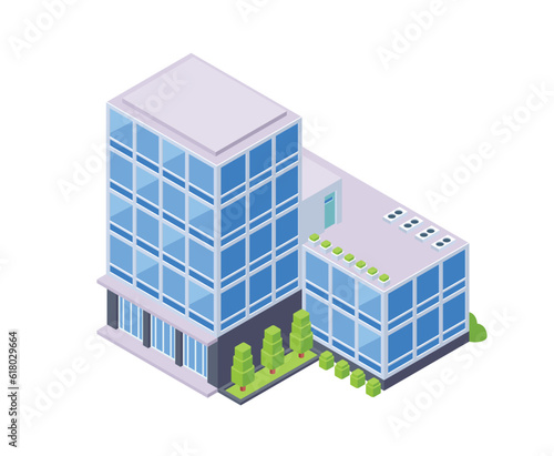 Vector illustration of flat isometric building, office or apartment city illustration element