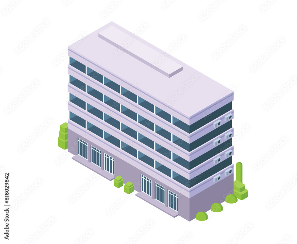 Vector illustration of flat isometric building, office or apartment city illustration element Vector illustration of flat isometric building, office or apartment city illustration element