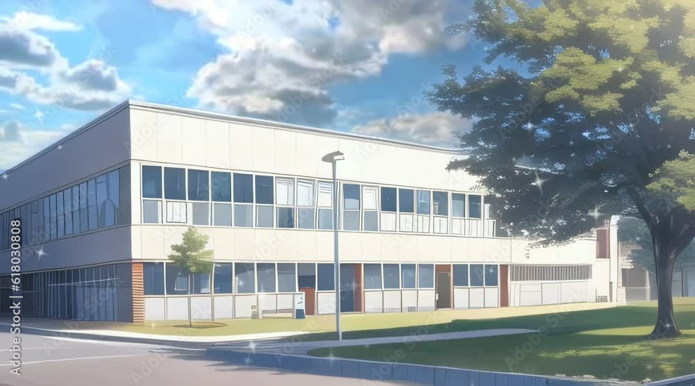 Office or school buildings, flow cloud sky, infinite repeat footage. Seamless looping animation. Anime Japanese draw style. Sparkling blink Office or school buildings, flow cloud sky, infinite repeat footage. Seamless looping animation. Anime Japanese draw style. Sparkling blink