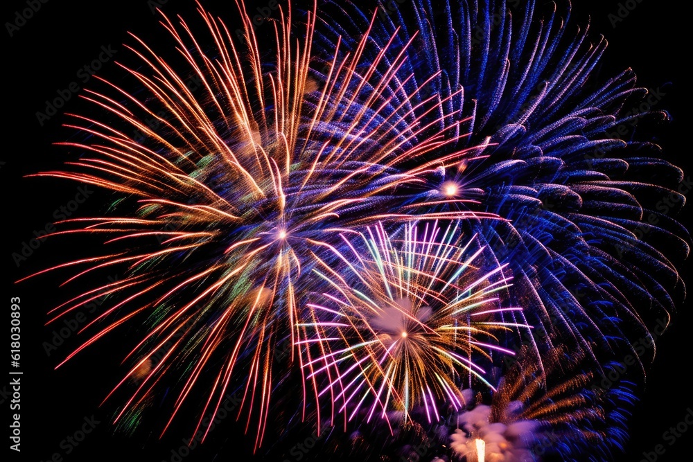 Explosive beauty as vibrant bursts of fireworks. Generative AI Explosive beauty as vibrant bursts of fireworks. Generative AI