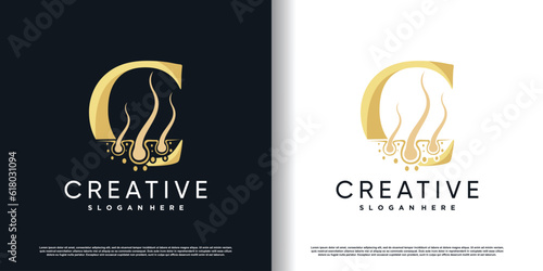 hair care logo icon with initial C and creative concept  premium vector