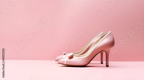 Fashion pink high heels shoes on pink background created with Generative AI