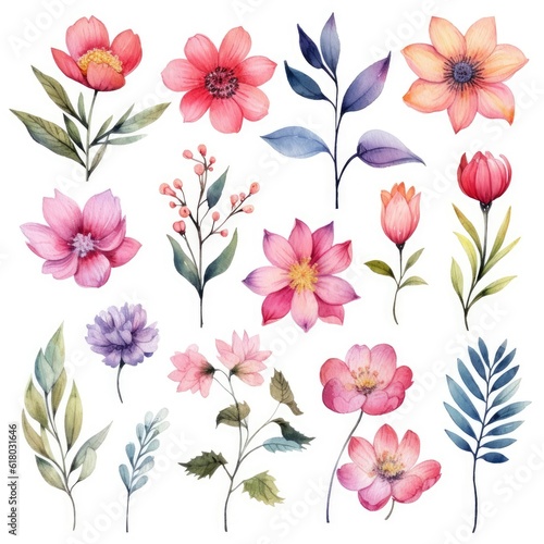 Wallpaper Mural Watercolor flowers. Set Watercolor of multicolored colorful soft flowers. Flowers are isolated on a white background. Flowers pastel colors.  Torontodigital.ca