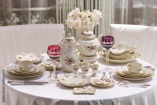 Classic rose collection. Rosenthal group germany vintage tea sets with embossed patterns and roses