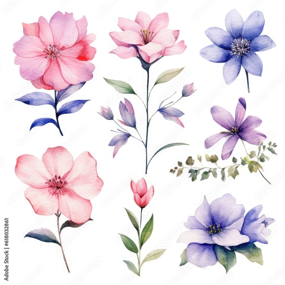 custom made wallpaper toronto digitalWatercolor flowers. Set Watercolor of multicolored colorful soft flowers. Flowers are isolated on a white background. Flowers pastel colors.