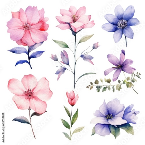 Wallpaper Mural Watercolor flowers. Set Watercolor of multicolored colorful soft flowers. Flowers are isolated on a white background. Flowers pastel colors. Torontodigital.ca