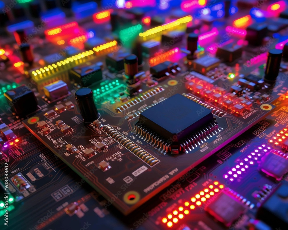 A Glowing Rainbow-Colored Circuit Board Generative AI A Glowing Rainbow-Colored Circuit Board Generative AI