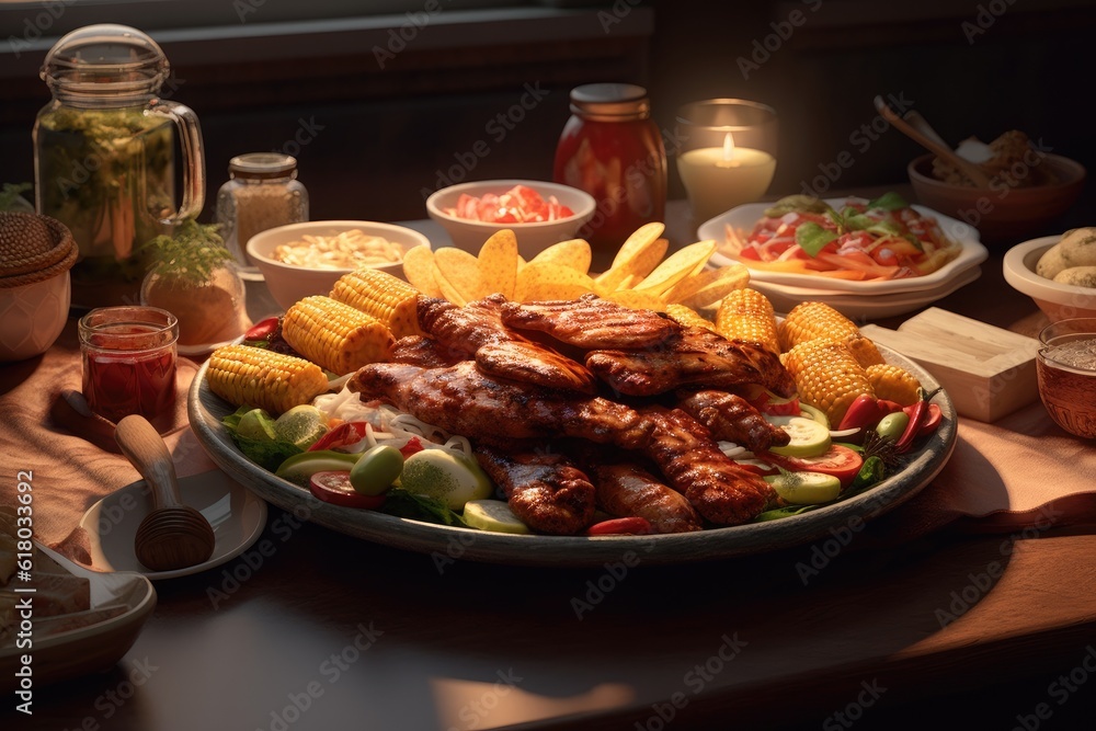 BBQ Barbeque Feast Ribs Meat Chicken Steak Sausage Brisket Corn Bread Potatoes Background Image BBQ Barbeque Feast Ribs Meat Chicken Steak Sausage Brisket Corn Bread Potatoes Background Image