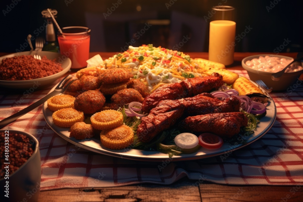 BBQ Barbeque Feast Ribs Meat Chicken Steak Sausage Brisket Corn Bread Potatoes Background Image BBQ Barbeque Feast Ribs Meat Chicken Steak Sausage Brisket Corn Bread Potatoes Background Image