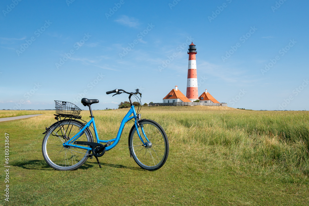 Bicycle tour to the Westerheversand lighthouse, Westerhever, Schleswig-Holstein, Germany