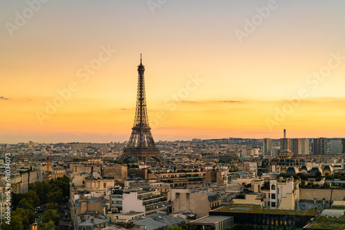 Skyline of Paris by sunset with Eiffel Tower © Cavan