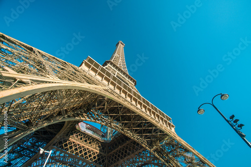 View of Eiffel tower with blue sky, Paris, France