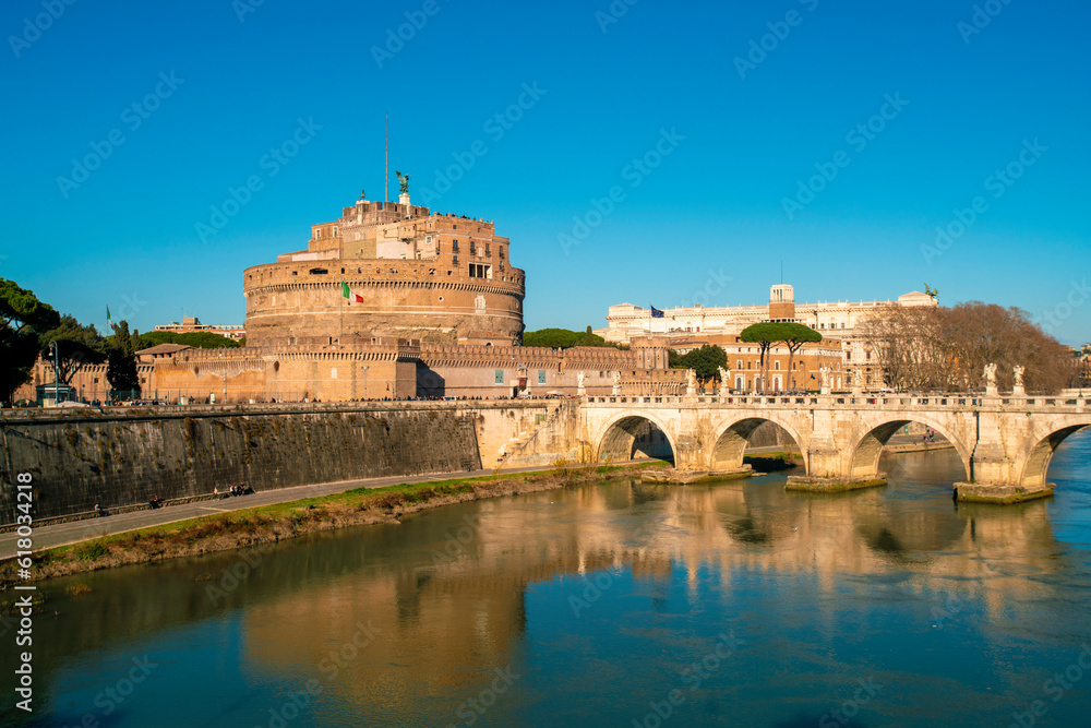 Castel Sant'Angelo with the bridge and River Tiber, Rome, Italy